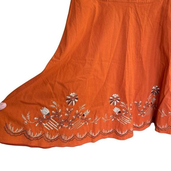 Vtg 70's Skirt A-Line Orange Embroidery Hippie Bohemian Funky Groovy Whimsical L - Picture 2 of 8